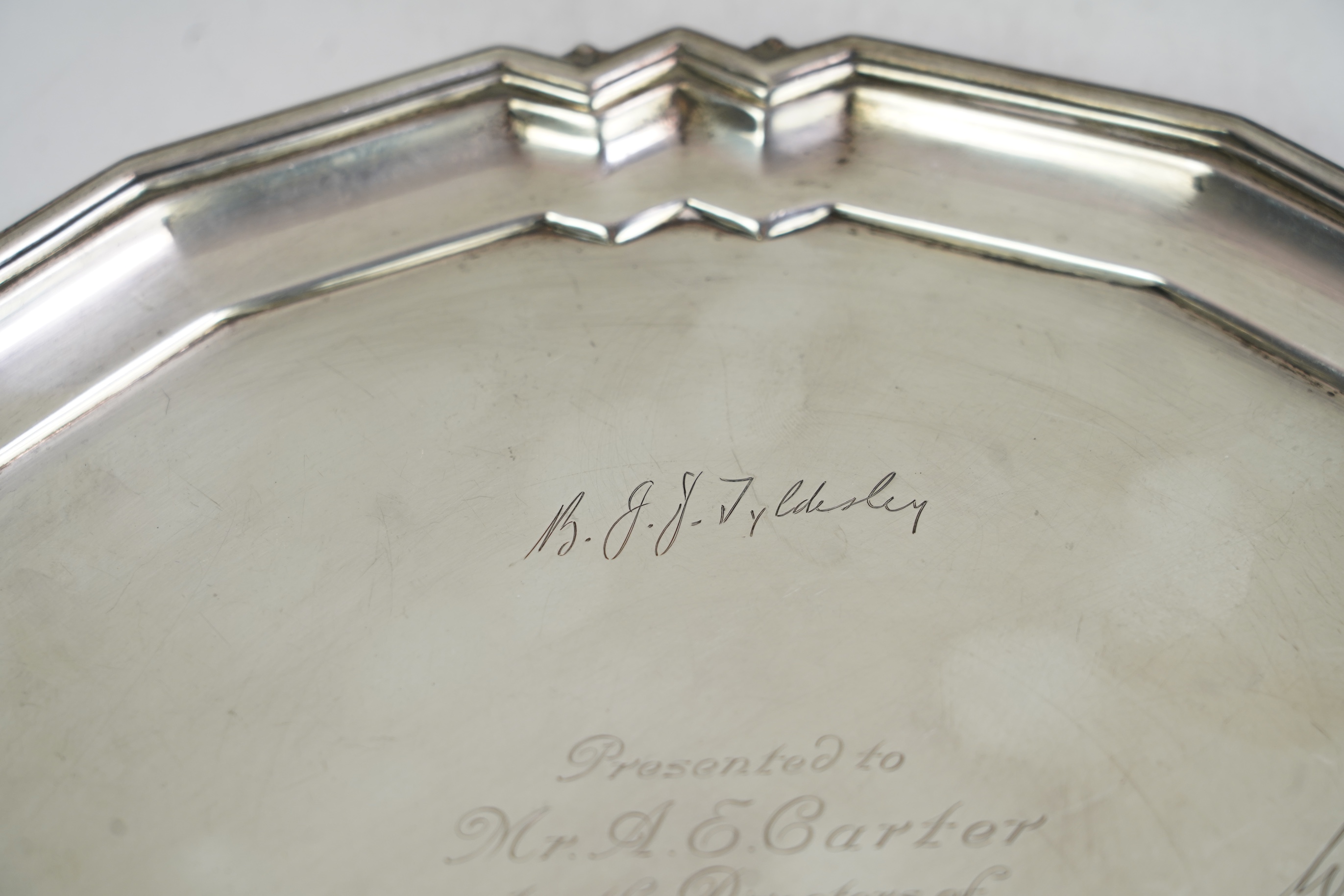 A George VI silver presentation salver, by Mappin & Webb
